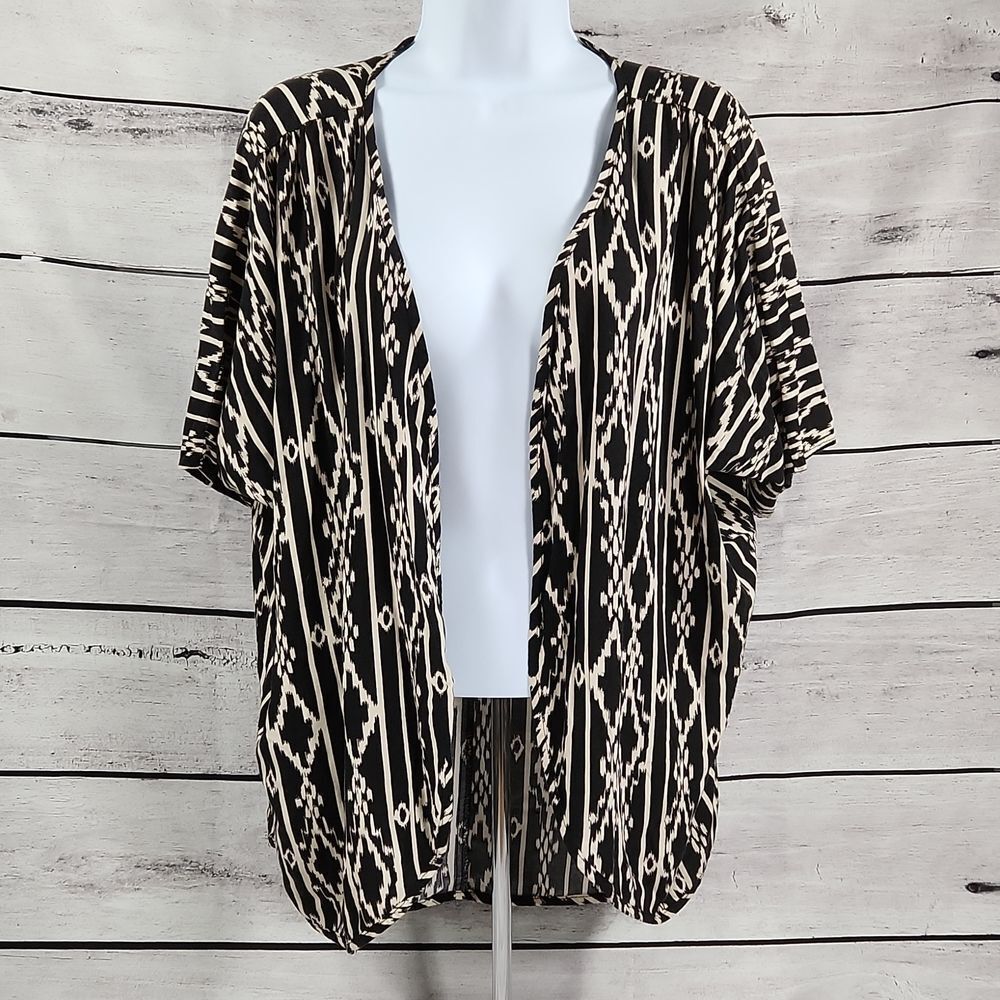 🔺️Libian Black & Cream Aztec Print Lightweight Open Cardigan Medium
